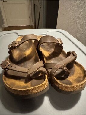 Birkenstock Brown Mayari Leather Triple-Strap Sandals